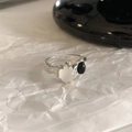 Adjustable silver butterfly ring with contrast black and white enamel stones for women - Silver Black White Double Stone Open Ring