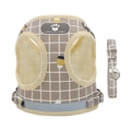 Reflective beige plaid dog harness vest and leash set with breathable mesh material - XS / Upgraded Plaid Khaki