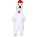 Adult size inflatable polar bear costume with red Christmas hat for holiday party events - Christmas Hat Polar Bear / One Size