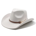 Detail of white western cowboy hat with brown leather band and gold buckle accent - M(56-58cm) / Milky White (Suede)