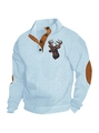 Light blue men's Christmas sweater with deer print and brown leather elbow patches - S / Tops / Sky Blue (Deer Pattern 5)