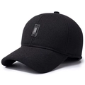Herren Winter-Baseballkappe aus schwarzer Wolle mit Ohrenschutz und Sport-Label - Verstellbar / Schwarz