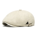 Classic washed cotton newsboy cap in beige featuring an adjustable brass metal buckle - Adjustable / Beige