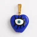 Blue heart evil eye pendant with gold clasp featuring natural freshwater pearls - Blue/Heart Evil Eye (M654225D1-Blue)