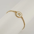 Gold stainless steel chain bracelet featuring a round shell pendant with a letter D - Mother of Pearl / Letter D / White