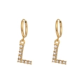 Elegant 18K gold plated hoop earrings with micro-set zircon letter L pendant - Letter L