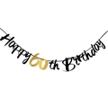 Elegant black and gold Happy 60th Birthday hanging banner for party decorations - 60th Birthday Glitter Style / Black Gold