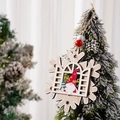 Detailed view of a wooden snowflake Christmas ornament featuring a cute festive gnome design - Snowflake Style