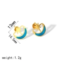 Orecchini a perno stella e luna placcati oro 18k con smalto blu, misura 13x14,5 mm - Blu (TE6853-BL)