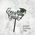 Black acrylic Congrats Grad cake topper with graduation cap, size 12cm x 14.5cm - Mortarboard Black