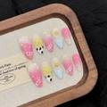 Uñas postizas artesanales almendradas con degradado rosa y flores en relieve 3D - XS / Degradado Rosa Azul (189-Forma Almendra)