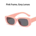 Square kids sunglasses with stylish pink frames and grey lenses for boys and girls - Pink Frame Grey Lens