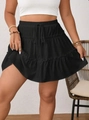 Women's black tiered ruffle mini skirt with adjustable drawstring elastic waist - S / Black