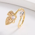 Elegant gold butterfly open ring with white cubic zirconia gemstones for women - Adjustable Open / Gold