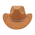 Close-up of brown wool cowboy hat with exquisite rhinestone embellished belt detail - Small Wide Rhinestone / Camel