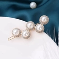 Elegant gold pearl and rhinestone hair clip with wave design on green silk - 5-Pearl Rhinestone Frog Clip