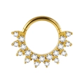 Golden double-row white zircon nose ring with pavé stones and twisted hoop design - 1.2x8mm / Style 8-Gold