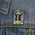Enamel pin of The Sun tarot cat meme pinned on a classic blue denim jacket surface - XC711-The Sun Tabby Cat
