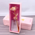 Iridescent gold foil rose with metallic luster in a luxury pink gift box and paper bag - Iridescent White
