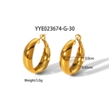 Pendientes de aro en acero inoxidable dorado pulido de 3,0 cm con banda ancha - Dorado-30mm