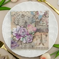 Vintage floral printed napkin with lavender roses and Eiffel Tower design in a plate - Retro Paris Rose (1014)