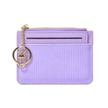 Purple PU leather coin purse with vertical texture and metal keychain in a minimal style - Purple