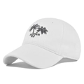 Detail shot of vintage washed cotton baseball cap with coconut tree embroidery - Adjustable / White