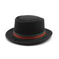 Sombrero pork pie clásico de lana negra con cinta a rayas verde y roja vintage - M (56-58cm) / Negro