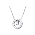 Silver Roman numeral double ring necklace with central sparkling zircon pendant - XL11 Roman Numerals Wheel