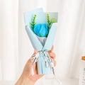 Close-up of mini blue soap rose bouquet with a white Just for you ribbon wrap - Light Blue