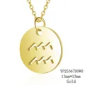 Golden cutout Aquarius zodiac sign round pendant necklace in 13mm size for women - Aquarius