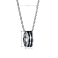 Silver necklace with black striped ring pendant showing 60cm length and 19mm height - 8mm Double Stripe Black Oil Pendant Silver + Necklace