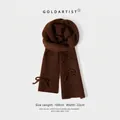 Karamellbrauner Strickschal für den Winter mit dekorativen 3D-Schleifen aus weicher Wollmischung - 160x22cm / Kaffeebraun