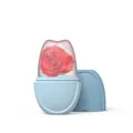 Light blue silicone ice face roller featuring a beautiful frozen rose mold design - Heavy Oval - Blue