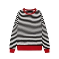 Pull en maille rayé classique avec col rond et poignets rouges sur fond blanc - S / Rayé Rouge Noir