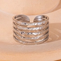 Polished silver titanium steel wide multi-layer open ring with hammered texture finish - Steel Color 109