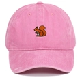 Pink washed cotton baseball cap with embroidered squirrel design for outdoor casual wear - Adjustable / Pink