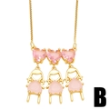 Collana dorata con pietre rosa a forma di cuore e tre pendenti a forma di bambina - Modello Cuore Rosa Ragazza