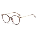 Retro round glasses with translucent tea-colored frames and slim gold metal temples - Transparent Tea Gold (Anti-Blue)