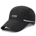 Black quick-dry sports cap with laser-cut ventilation and reflective safety detailing - Black