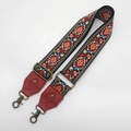 Adjustable ethnic style bag strap with red, blue, and yellow floral embroidery - Antique Bronze Hook / No.23 Wine Red Leather