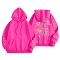 Felpa con cappuccio rosa acceso con stampe di fiori selvatici sul retro e sulle maniche - S / Tops / Rosa Rosso Floreale