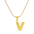 Titanium steel V-letter pendant necklace with embossed texture and gold snake chain - Letter V (S-P004-V)