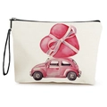 Kosmetiktasche aus beigem Canvas mit rosa Käfer-Auto-Print und schwarzem Reißverschluss - Rosa Oldtimer & Herz
