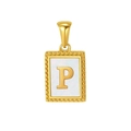 Goldener rechteckiger Anhänger mit weißem Inlay und Buchstabe P im Perlenrand-Design - Buchstabe P