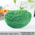 Cute green bitter melon plush coin purse with realistic texture and zipper 13x9cm - Bitter Gourd