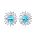 Elegante Sonnenblumen-Ohrstecker aus 925er Silber mit ovalen hellblauen Paraiba-Edelsteinen - Laborgezüchtete Paraiba-Ohrstecker (ca. 2,8ct)