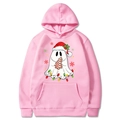 Sweat à capuche de Noël rose pour hommes et femmes avec imprimé fantôme et cordon - S / Rose