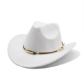 Close-up of white felt cowboy hat featuring bohemian beaded band and wide curved brim - M (56-58cm) / White