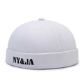 White cotton docker hat with black NY&JA letter embroidery and twill texture finish - Adjustable / White